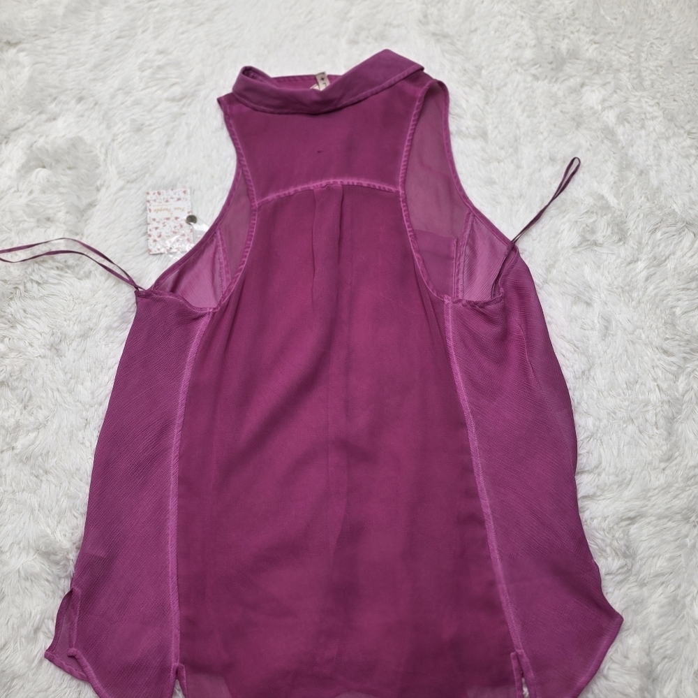 Free People- Sheer Pink Sleeveless Button-Up Top. Size L. NWT - Picture 6 of 7